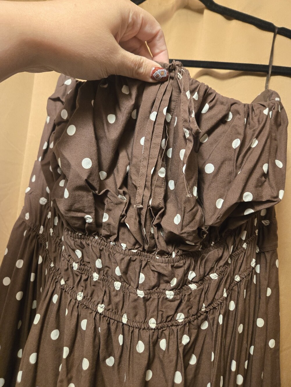 Anthropologie Somerset Strapless Brown Polka Dot Maxi Dress 2x - Picture 3 of 5